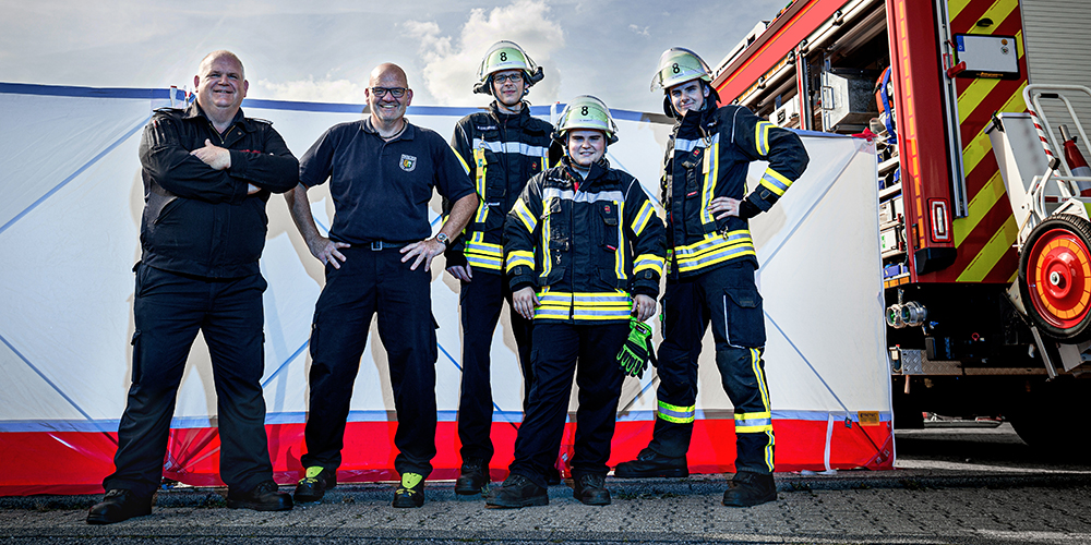 Löschgruppenführer Dirk Reinartz und das Team der Feuerwehr Langerwehe